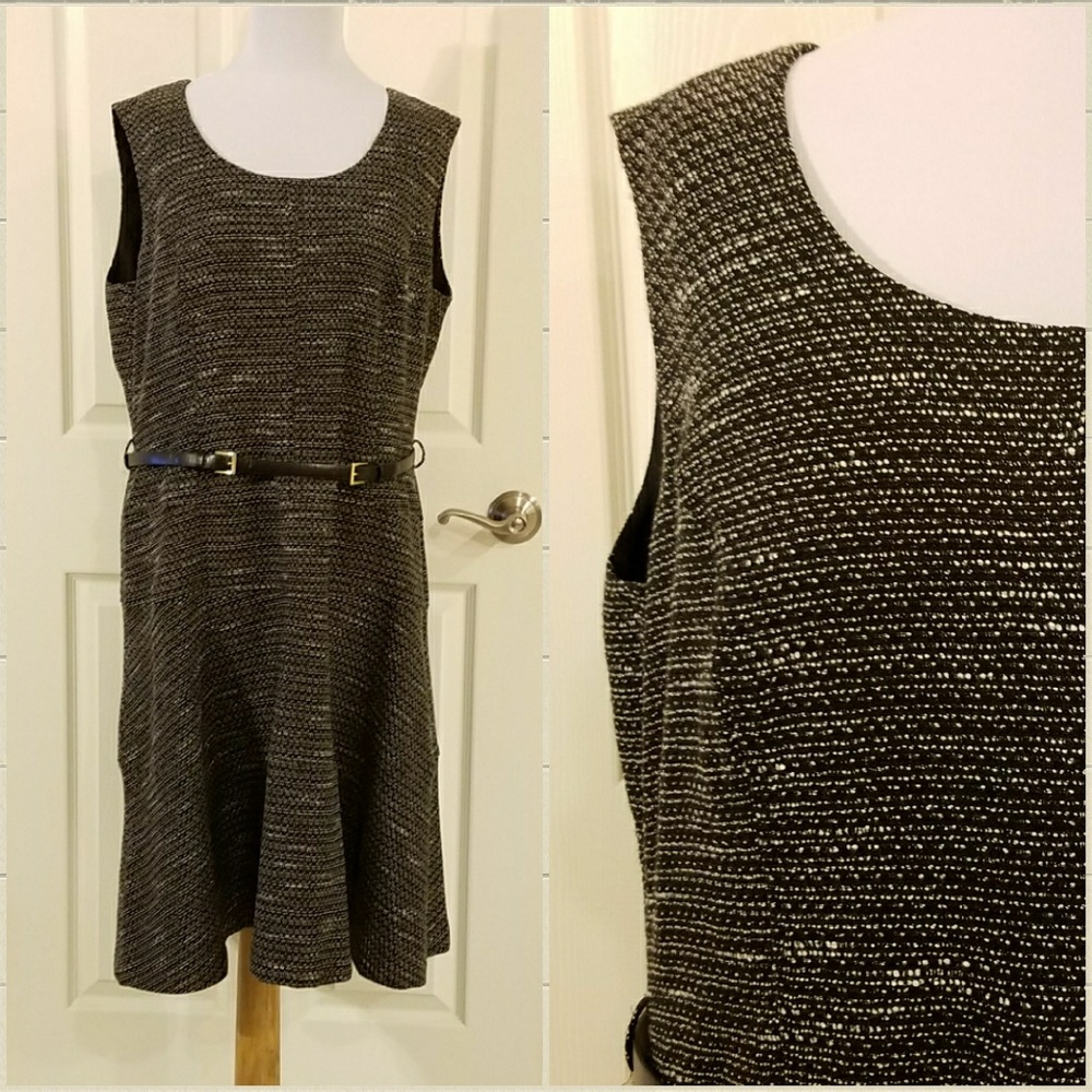 Jones New York Black and White Belted Dress ## D1